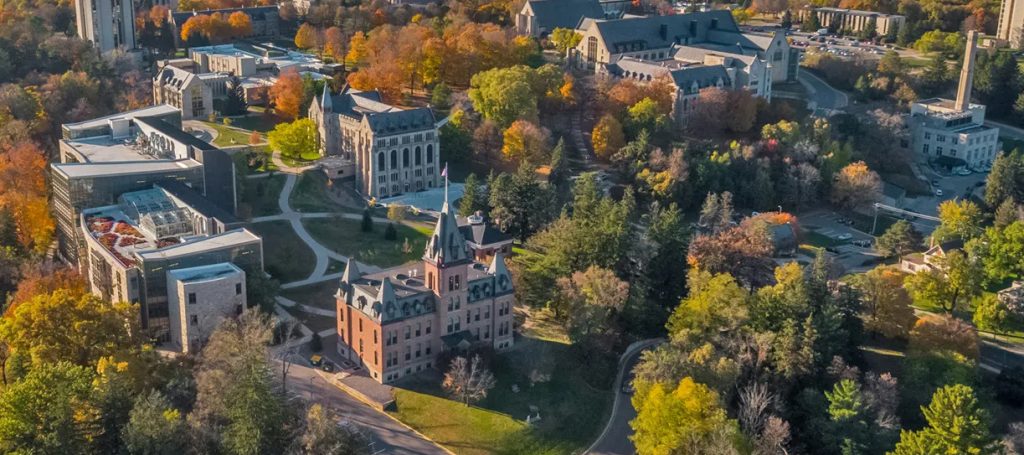 Aerial view of the St. Olaf College campus