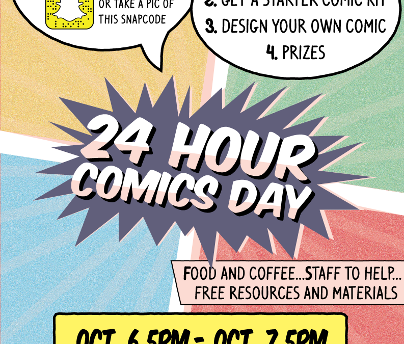 Poster for 24-Hour Comics day, October 7, in Rolvaag Library