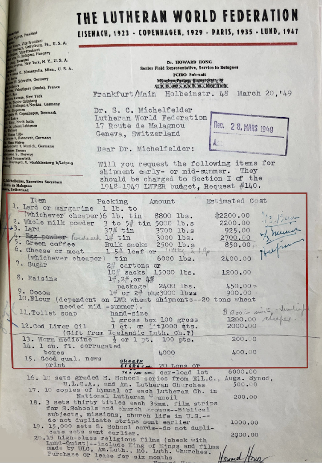 Hong Order Form