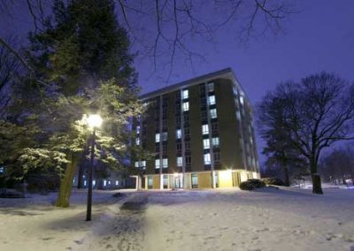 Back View of Watson Hall in winter.