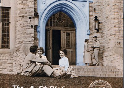 Students outside Library entrance, Spring 1955.