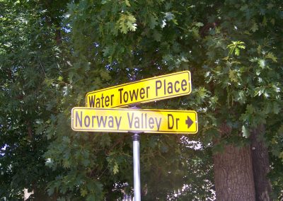 Water Tower Place and Norway Valley Driver signs.