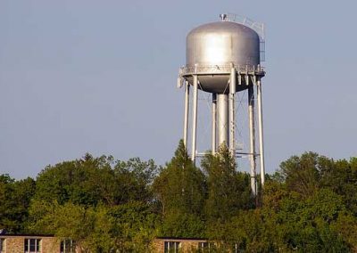 Water Tower painted silver.