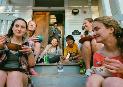 Students Eating on the Porch of Chaney.