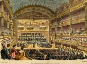 Drawing of an 1888 concert at the Paris Conservatoire